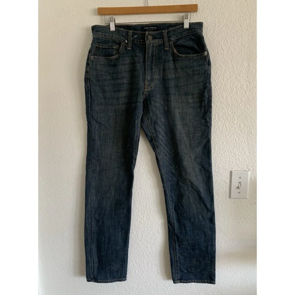 Lucky Brand 121 Slim Straight Jeans Denim Dark Wash Classic Fit Menswear